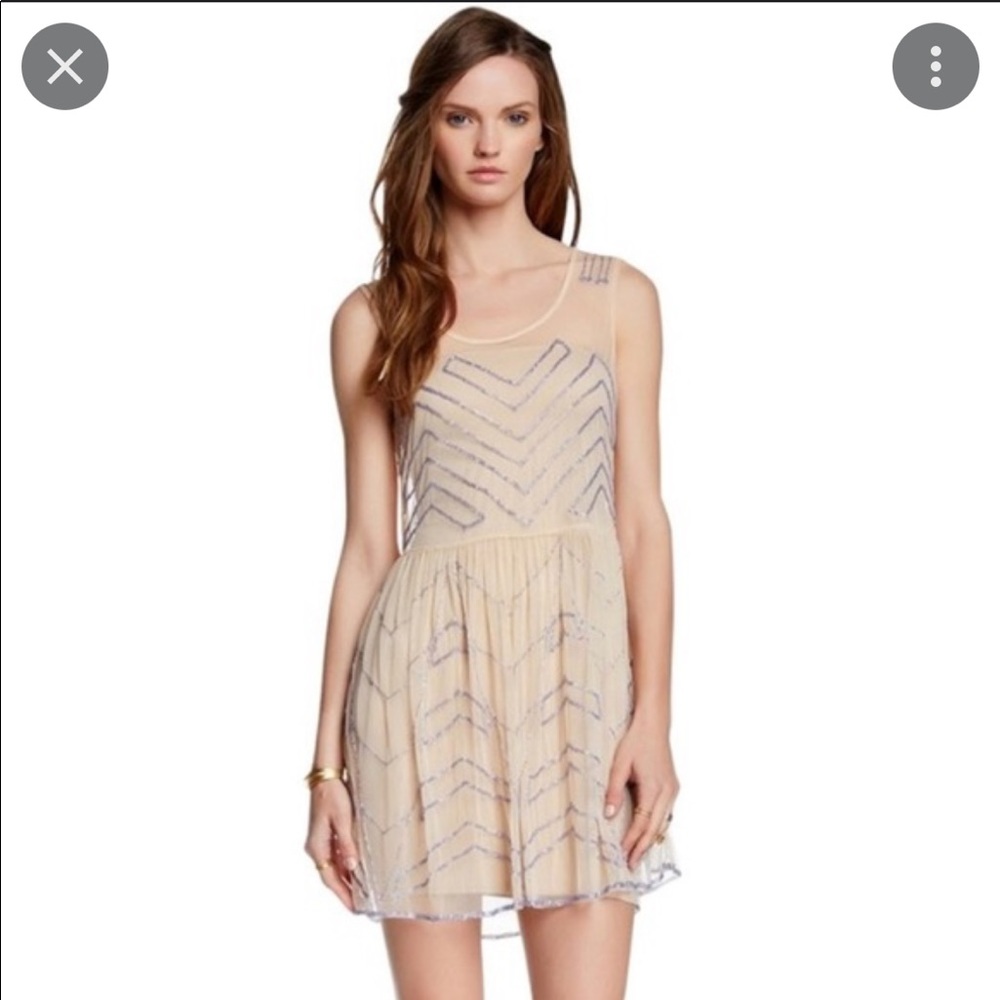 Free People mesh and beaded dress . Small blemish of beading see photos
